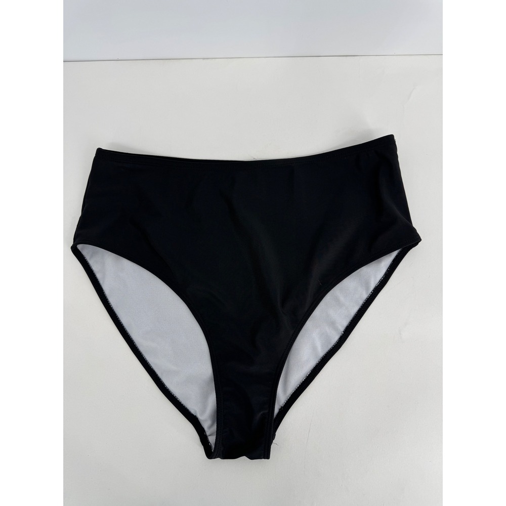 Womens‎ High Waisted Bikini Bottoms Solid Black Full Coverage Plus Size 1XL
